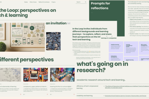 A collage of screenshots from the In the Loop website in light & dark green. It showcases different parts of the project, including different voices, the origin story of the project, and research.